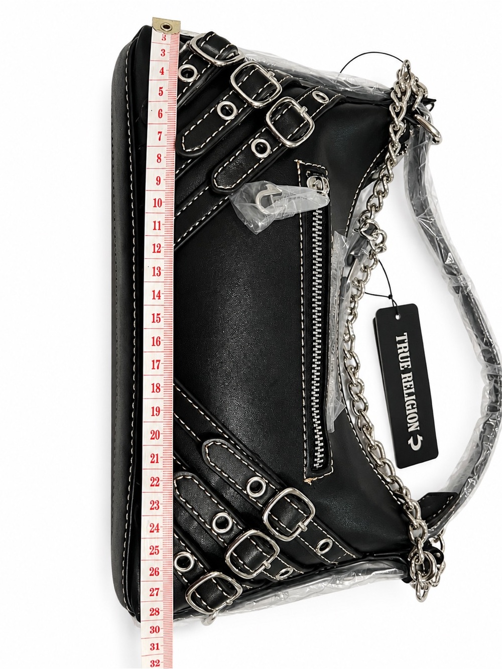 True Religion Black Shoulder Bag with Silver Chain Trim - Picture 6 of 9